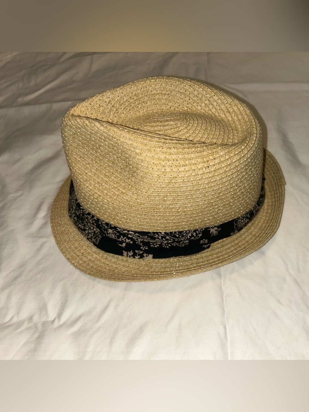 American Eagle Outfitters Natural Straw Fedora with Black Floral Band